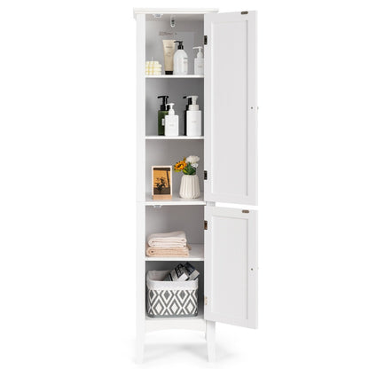 2-Door 160cm High Freestanding Bathroom Cabinet with 5-Tier Shelves-White