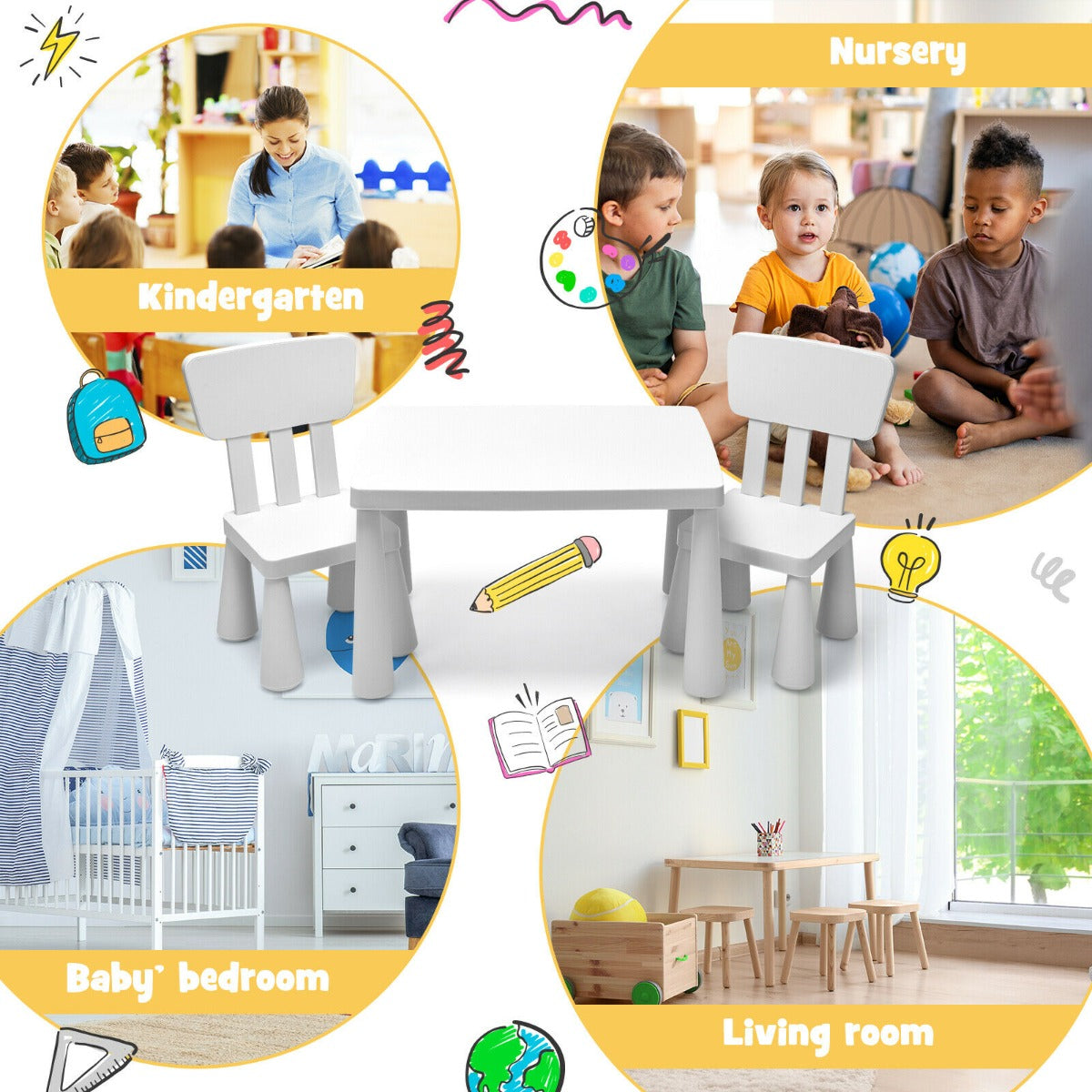 Children's Multi Activity Table and Chair Set-White