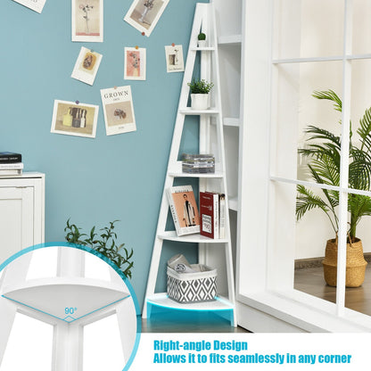 5-Tier Freestanding Wooden Storage Corner Shelf for Home Office-White