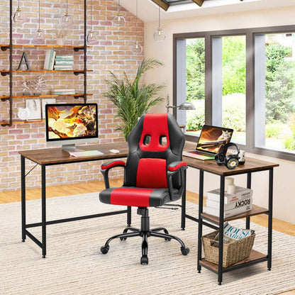 L-Shaped Desk with 2-Tier Storage Shelf for Home