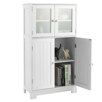 4-Door Bathroom Floor Cabinet with Tempered Glass Doors