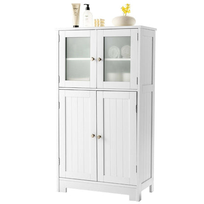 4-Door Bathroom Floor Cabinet with Tempered Glass Doors