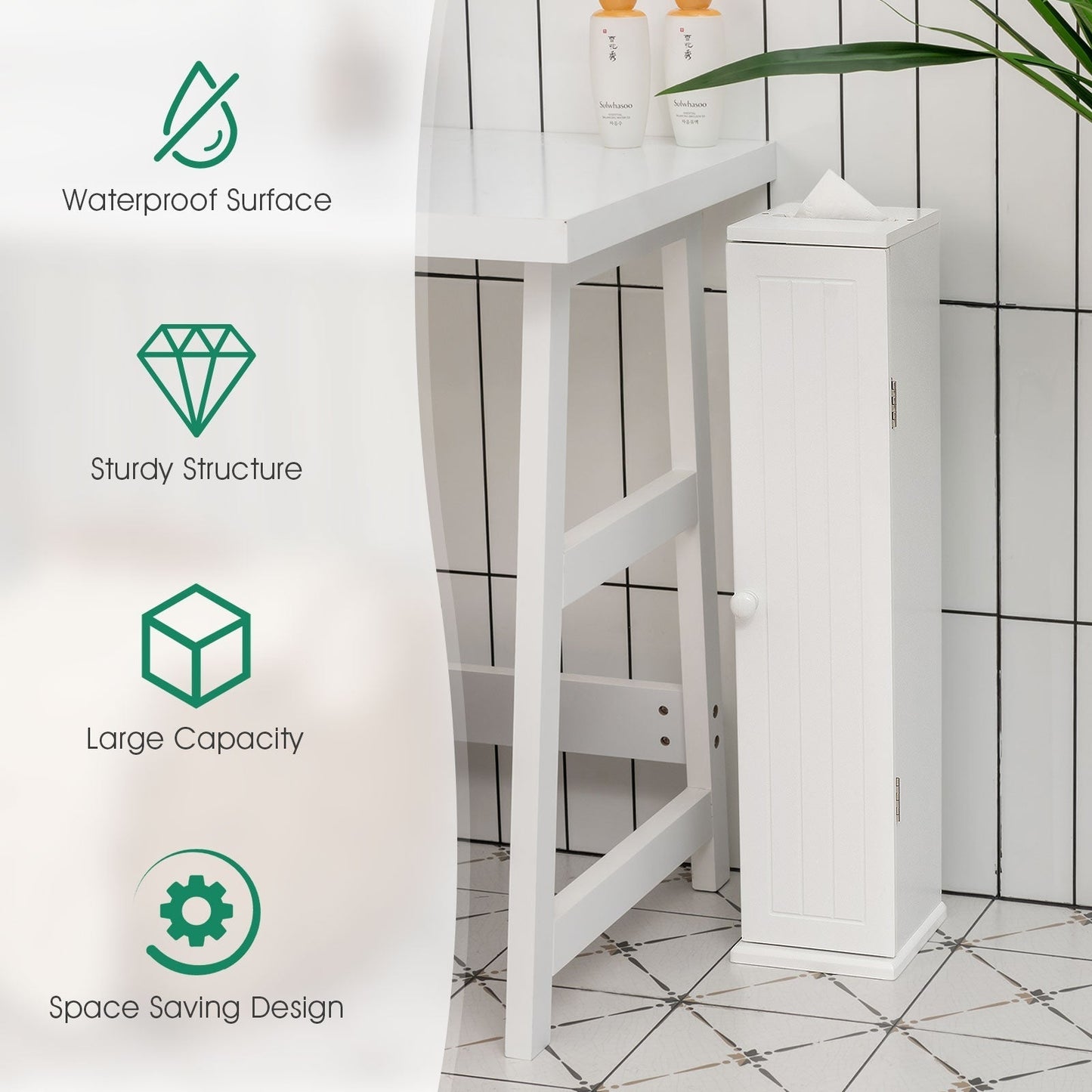 Bathroom Storage Cabinet with 3 Detachable Shelves for Bedroom/Living Room/Bathroom