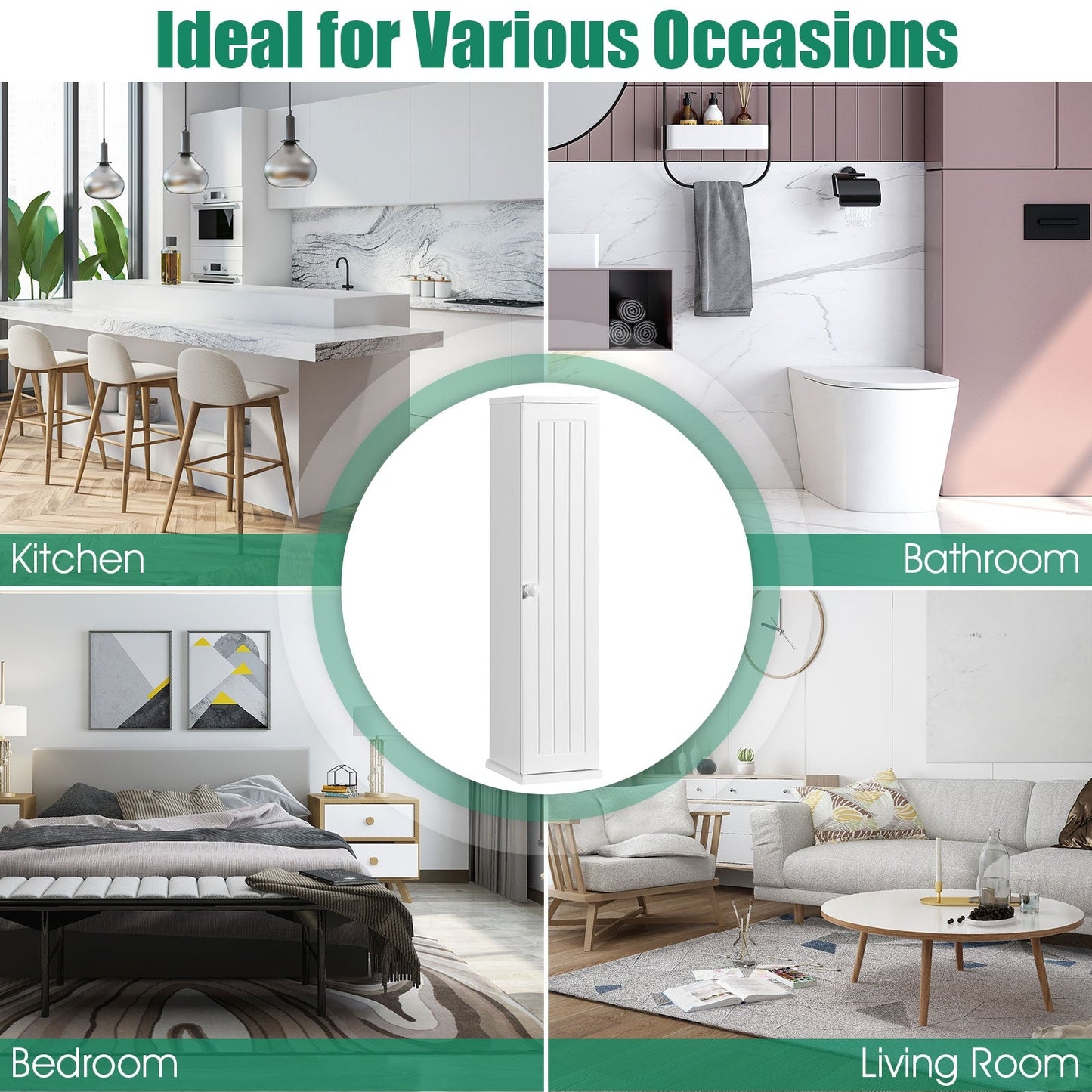 Bathroom Storage Cabinet with 3 Detachable Shelves for Bedroom/Living Room/Bathroom