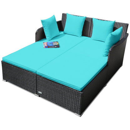 Rattan Garden 2 Seater Daybed Furniture Set  with Cushions-Turquoise