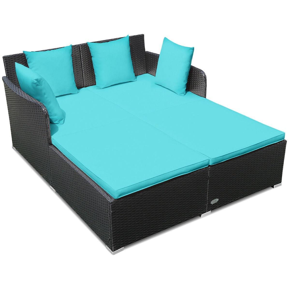 Rattan Garden 2 Seater Daybed Furniture Set  with Cushions-Turquoise