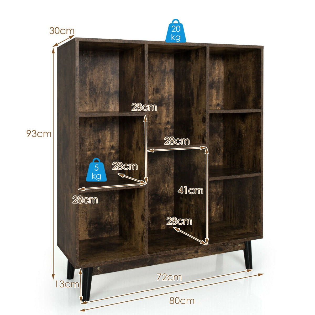 8-Cube Storage Organizer with 2 Anti-Tipping Mechanisms-Dark Brown