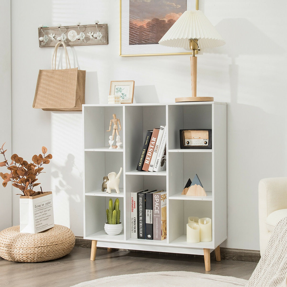 8-Cube Storage Organizer with 2 Anti-Tipping Mechanisms-White