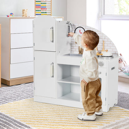 Wooden Kitchen Playset with Cookware Accessories and Faucet