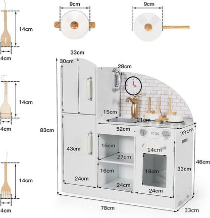 Wooden Kitchen Playset with Cookware Accessories and Faucet