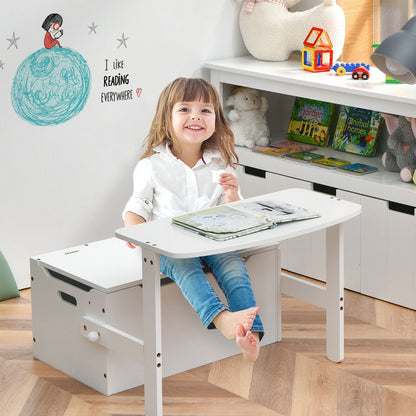 3-in-1 Kids Table and Chair Set with Toy Storage Box-White