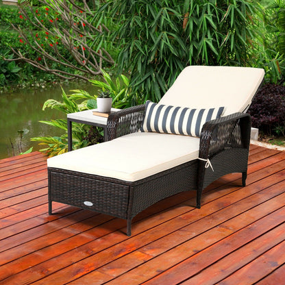 Rattan Sun Lounger with Removable Cushion and Pillow for Outdoor