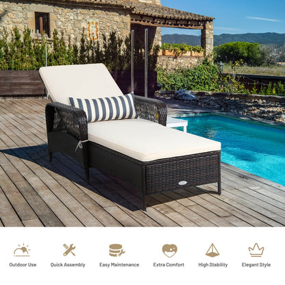 Rattan Sun Lounger with Removable Cushion and Pillow for Outdoor