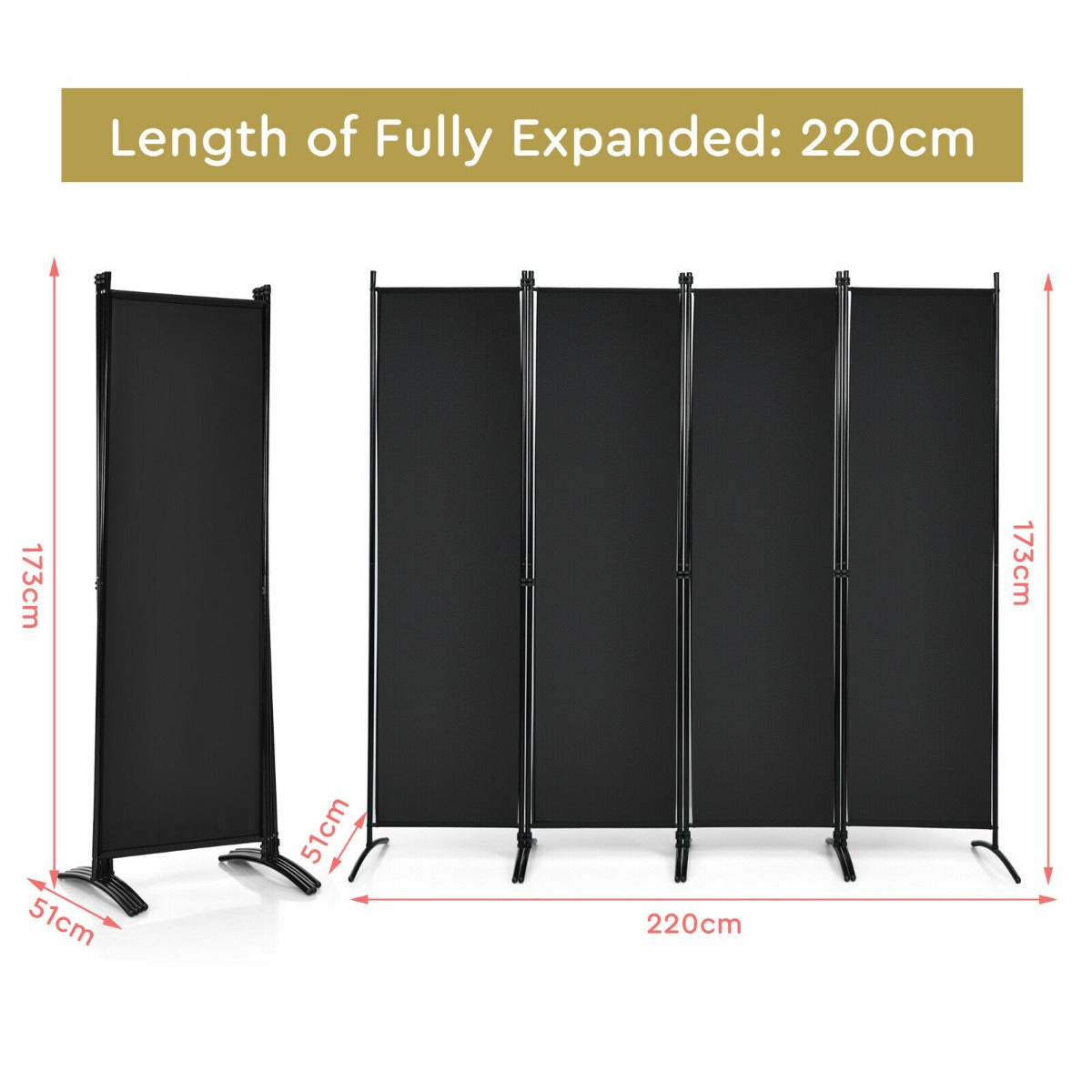 4 Panel Wall Privacy Screen Protector for Home-Black