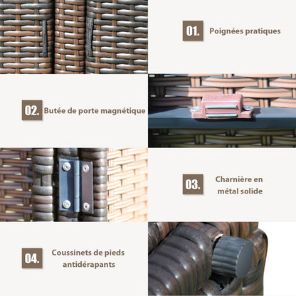 330L 2-Tier Outdoor PE Wicker Storage Box with Lid and Front Doors-Brown