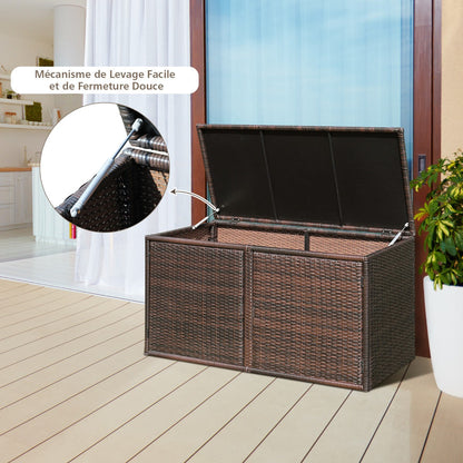 330L 2-Tier Outdoor PE Wicker Storage Box with Lid and Front Doors-Brown