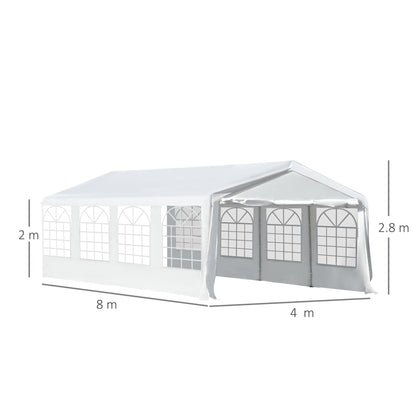 Outsunny 8m x 4m حديقة أكشاك سرادق خيمة حفلات الزفاف المحمولة المرآب مرآب الحدث المأوى سيارة المظلة الثقيلة الإطار الصلب