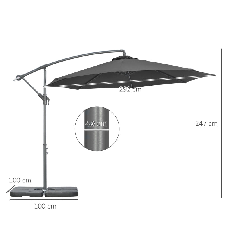 3m Overhanging Garden Parasol, With Cross Base - Grey