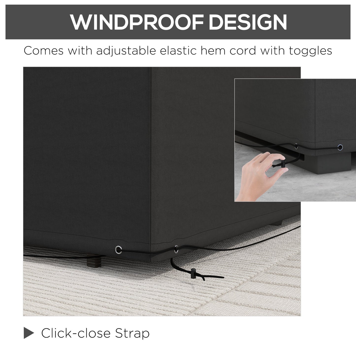 Outsunny Outdoor Garden Furniture Cover Waterproof, Anti-UV 600D Heavy Duty Oxford Fabric Patio Furniture Cover for Rectangular Sofa Table Set, Black, 245 x 165 x 66 cm