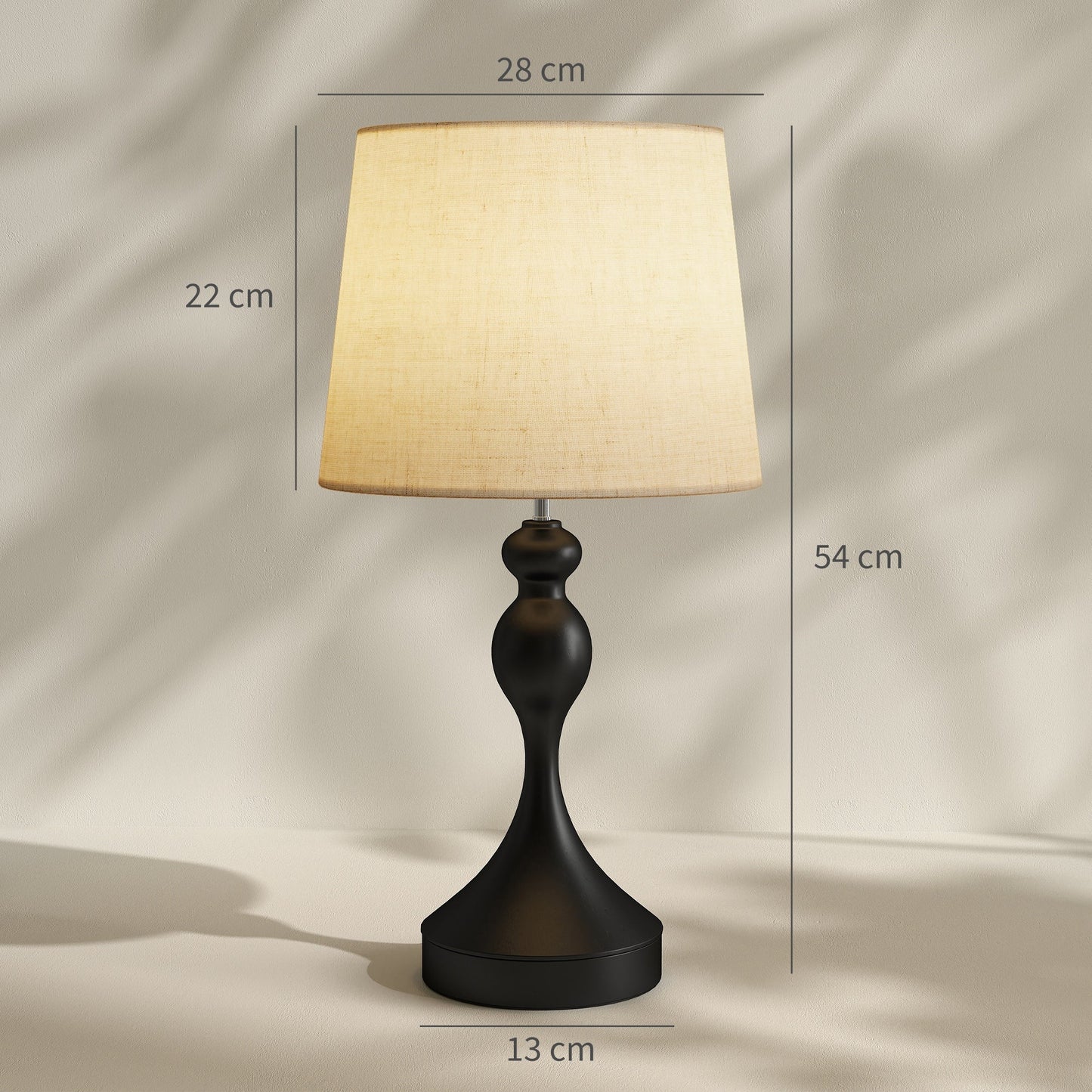 HOMCOM Set of Two Three-Colour Lamps, with USB Ports - Black/Beige