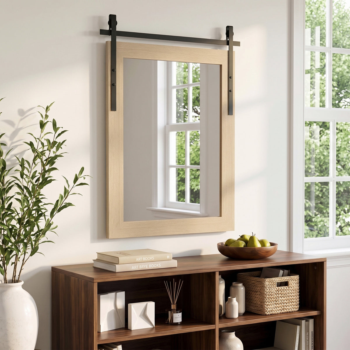 HOMCOM 86.5 x 61 cm Rectangle Mirror, Farmhouse Wall Mirror for Living Room, Bedroom, Hallway, White Oak