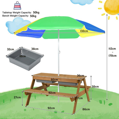 Kids Picnic Table with Umbrella-Yellow &amp; Blue