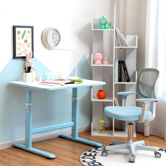 Kids Height-Adjustable Swivel Computer Desk Chair with Lumbar Support-Blue