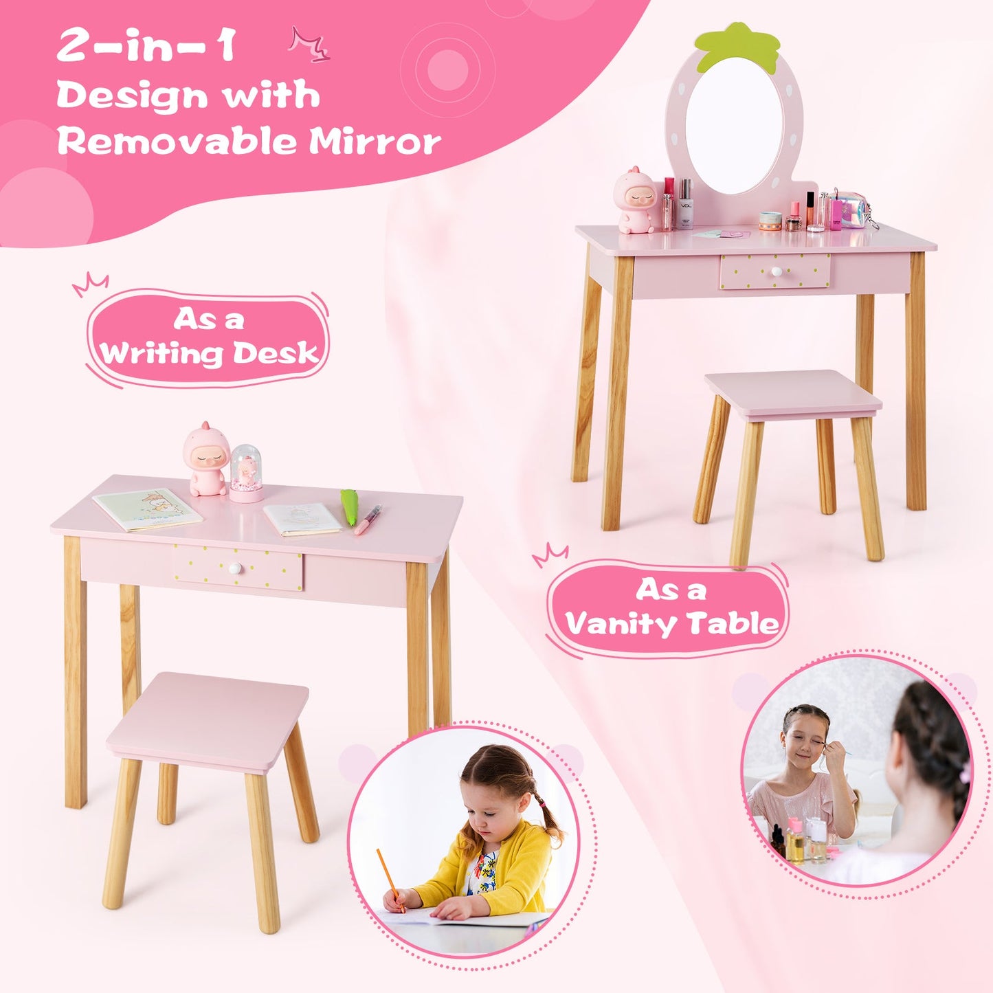 2-in-1 Children's Vanity Set with Stool for Kids