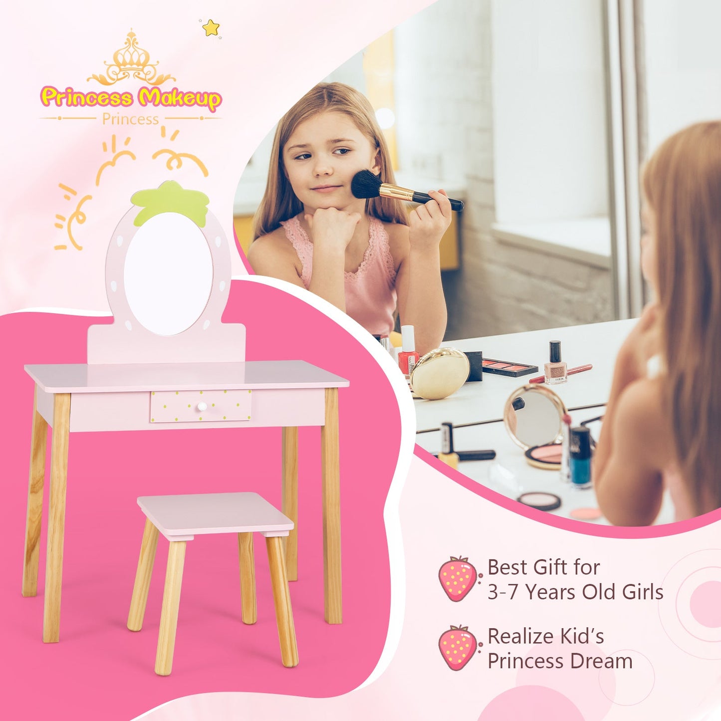 2-in-1 Children's Vanity Set with Stool for Kids