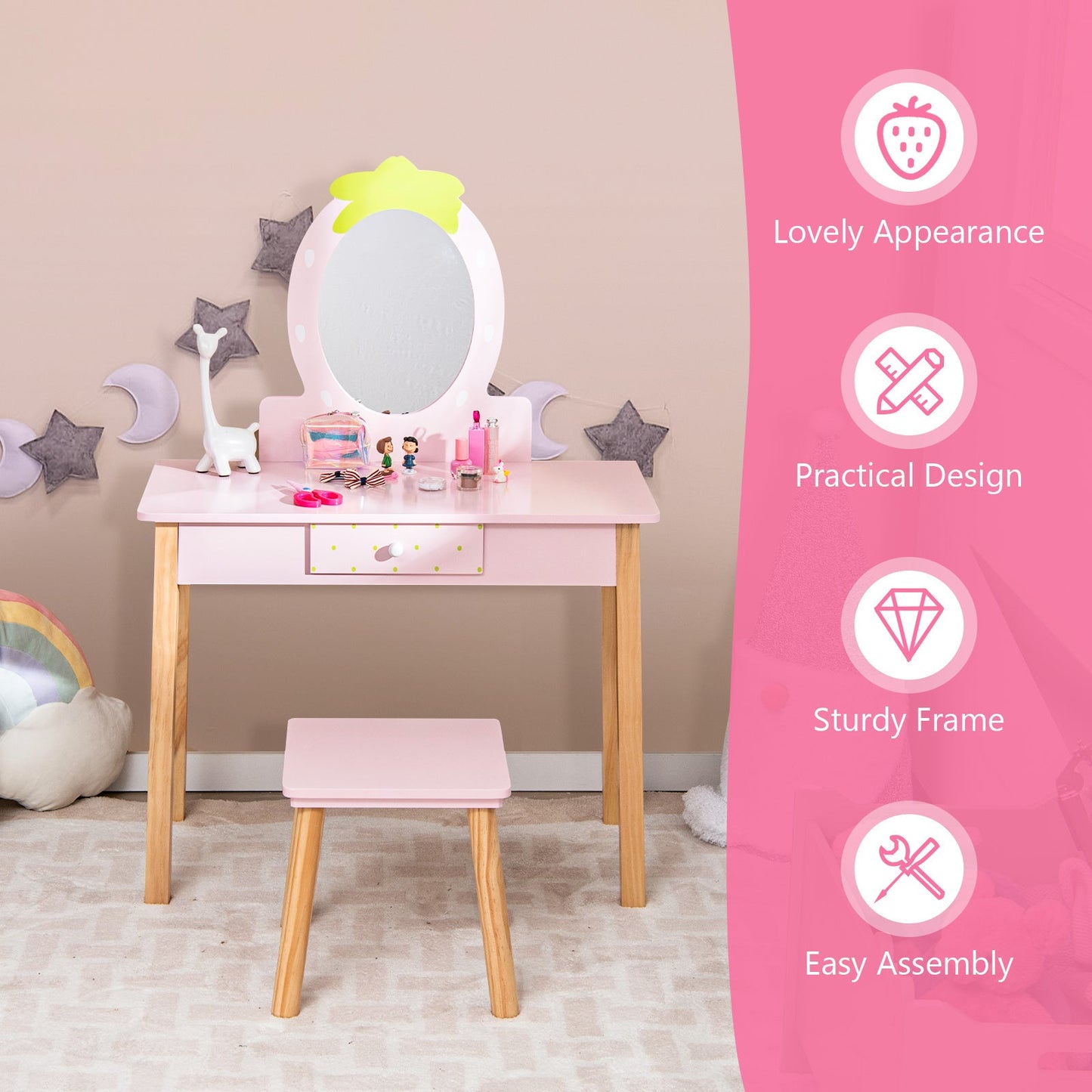 2-in-1 Children's Vanity Set with Stool for Kids