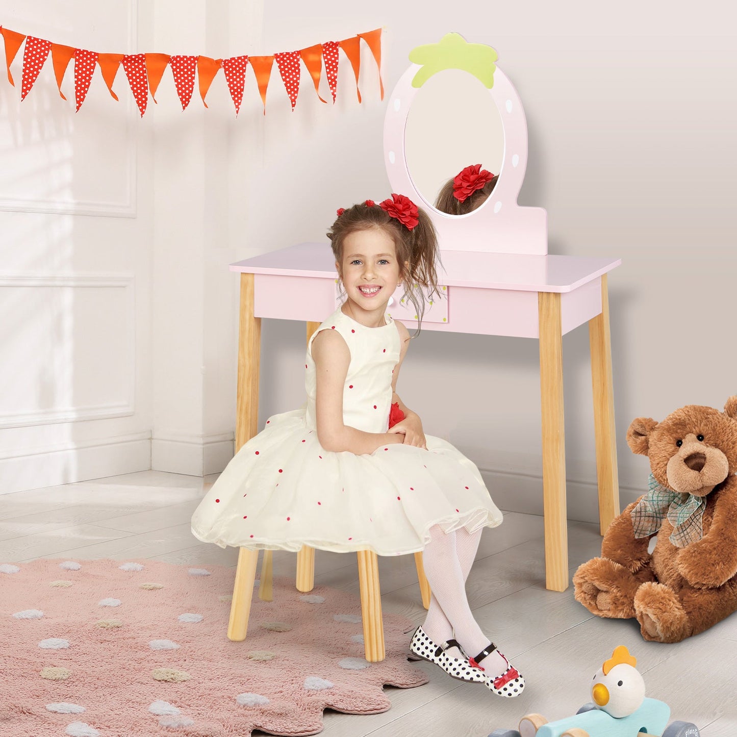 2-in-1 Children's Vanity Set with Stool for Kids