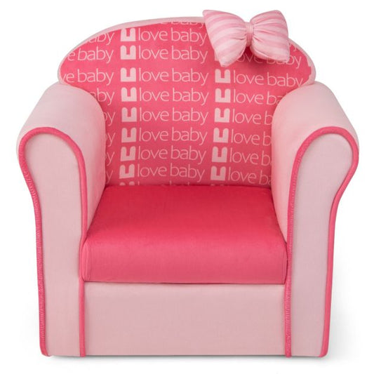 Upholstered Toddler Couch with Ultra Soft Velvet Cover and Spacious Backrest-Pink