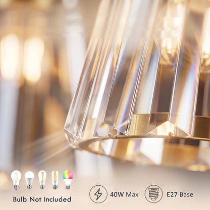 HOMCOM 3-Light Crystal Glass Ceiling Light, Triple Head with Dual Mounting, Modern Ceiling Lamp for Living Room, Gold Tone