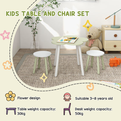 ZONEKIZ 3 Piece Kids Table and Chair Sets, Flower Design Children Furniture Set for Bedroom, Nursery, Playroom, Yellow