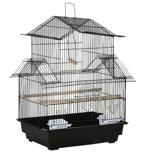 PawHut Metalowa klatka dla ptaków z plastikową huśtawką i uchwytem na tacę na żywność dla Finch Canary Budgie 43,5 x 33 x 63 cm, czarna