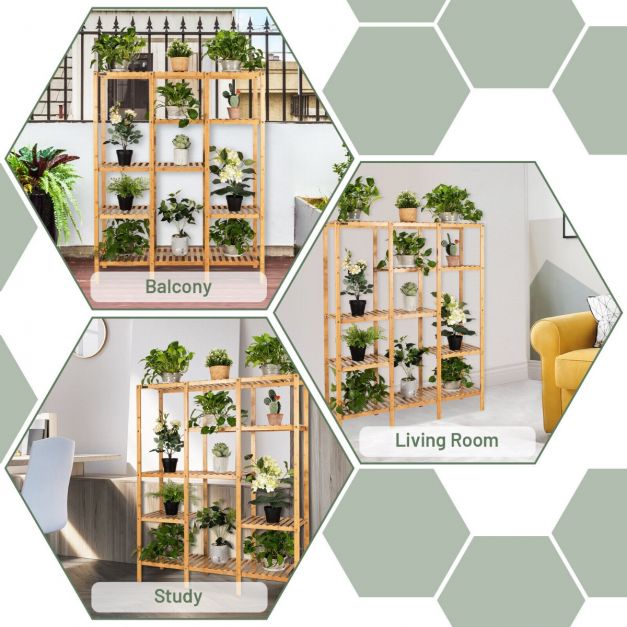 5-Tier Bamboo Plant Stand with 12 Potted Plant Shelf for Patio