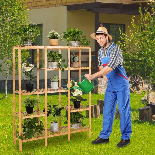 5-Tier Bamboo Plant Stand with 12 Potted Plant Shelf for Patio