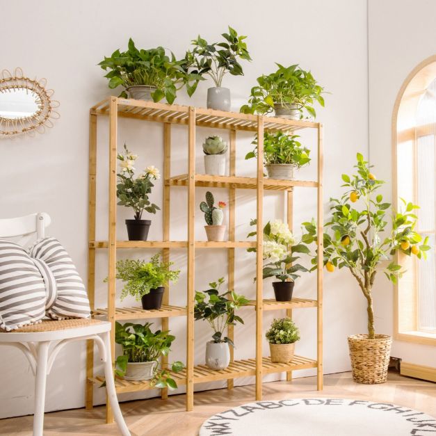 5-Tier Bamboo Plant Stand with 12 Potted Plant Shelf for Patio