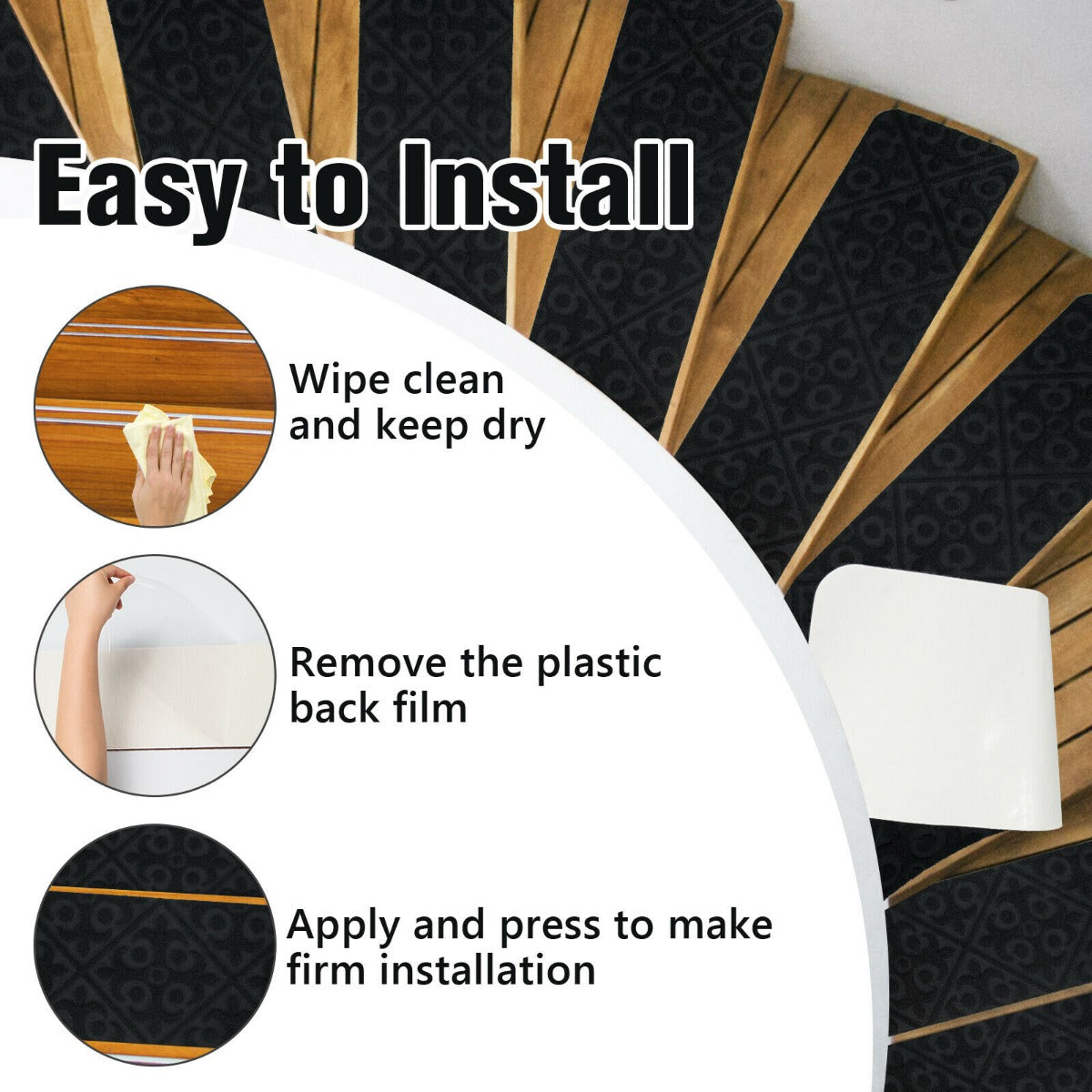 Non-Slip Stair Mats with Reusable Adhesive-Black