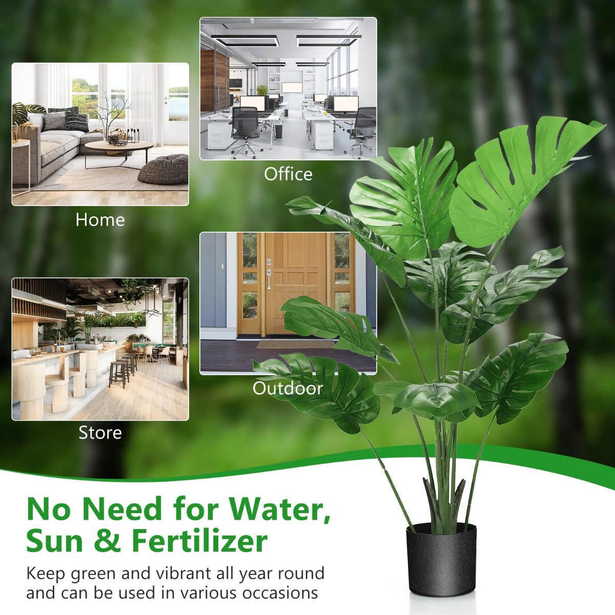 120cm/152cm Artificial Monstera Plants for Indoor Decoration-1.2M