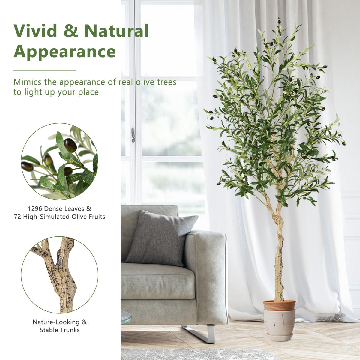 182cm Artificial Olive Tree with 72 Fruits-1 Pack