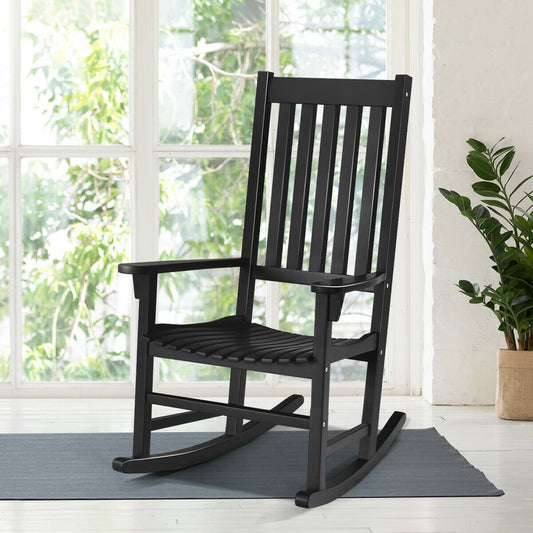 Rocking Chair Wooden Patio Acacia Wicker-Black