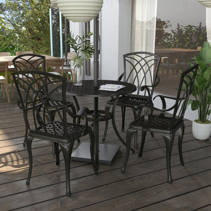 Outsunny Cast Aluminium 4-Seater Outdoor Garden Table & Chair Set Brown