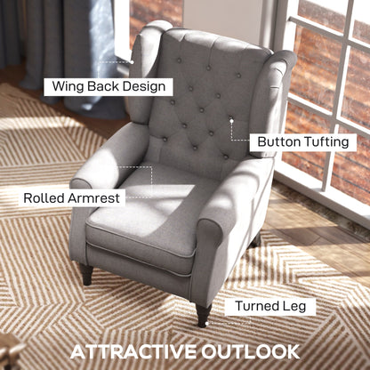 HOMCOM Retro Accent Chair, fotel z uszami i drewnianą ramą, pikowany guzikami, do salonu, sypialni, szary