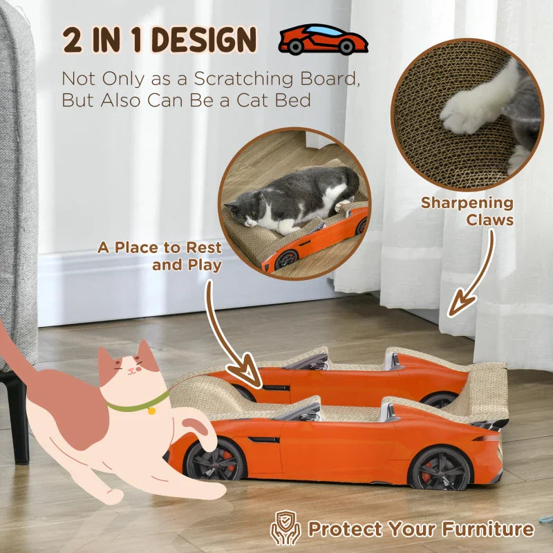 PawHut 2 in 1 Cat Scratching Board with Catnip, Car-shaped