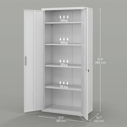 HOMCOM Metal Filing Cabinet Lockable Office Storage Cabinet with 5 Adjustable Shelf, White