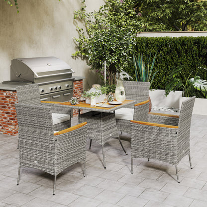 Outsunny Five-Piece Rattan Set, with Wood-Top Table - Teak