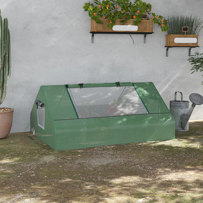 Outsunny Mini Greenhouse، دفيئة حديقة صغيرة محمولة مع نوافذ وأبواب مضغوطة، 180 × 140 × 80 سم، أخضر داكن