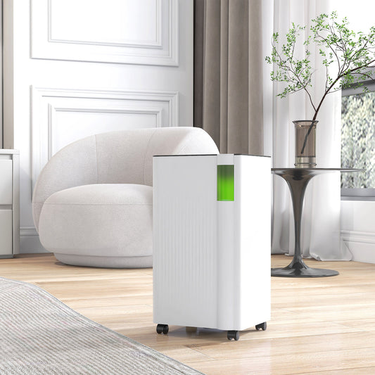 HOMCOM 12L/Day Dehumidifier with Continuous Drainage, 2L Water Tank, 24H Timer, Digital Humidity Display, Filter, Auto Defrost, Children Lock, Dehumidifier for Home Damp, Bedroom, Laundry Drying