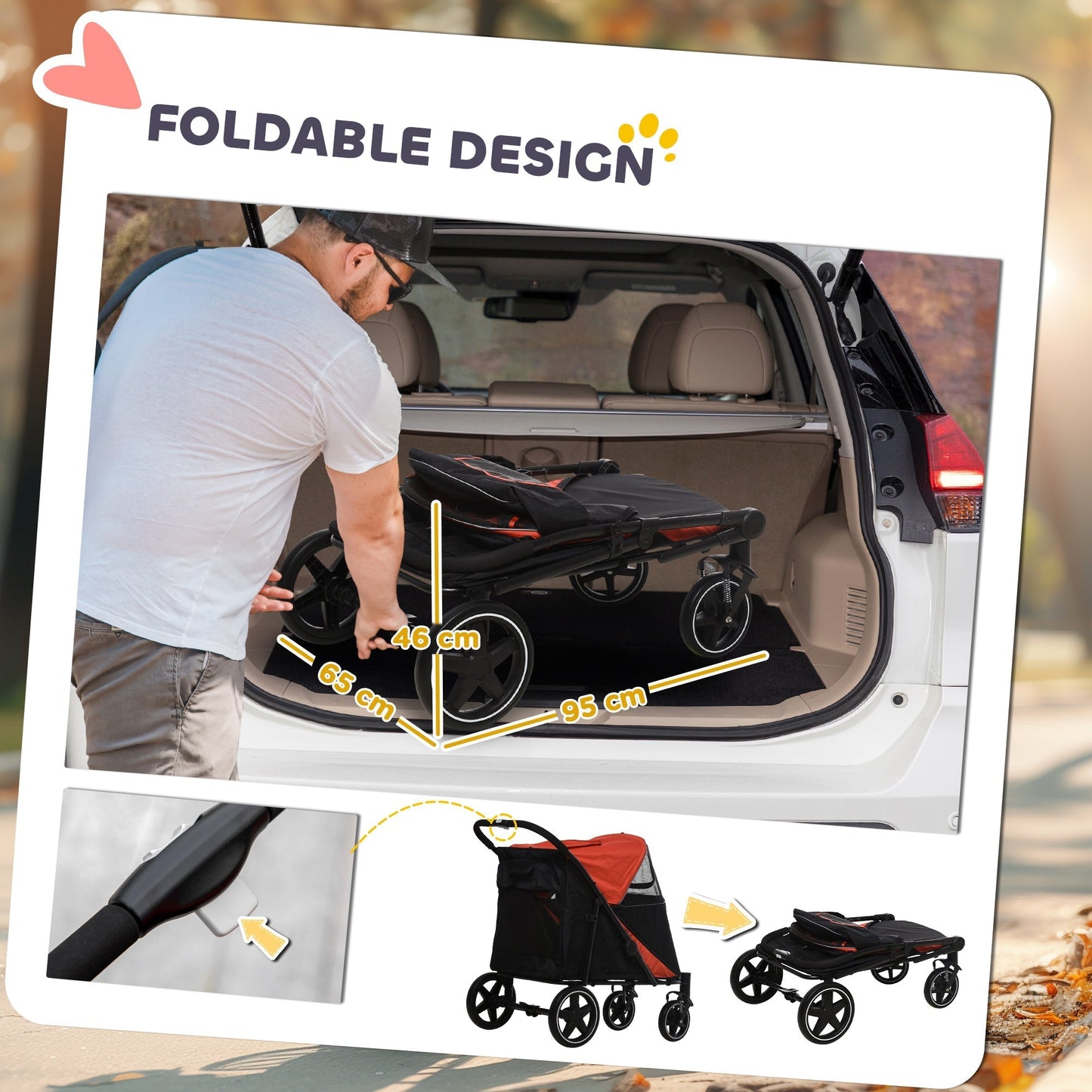 PawHut Foldable Pet Stroller, with Universal Wheels, Shock Absorber, for Medium and Large Dogs - Red